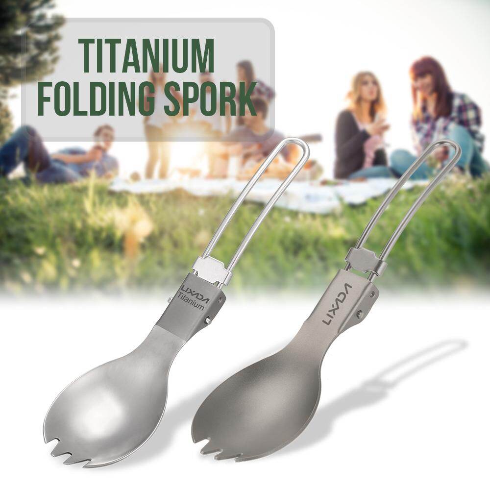 TOMSHOO Lixada Half Polished Titanium Folding Spork Lightweight Outdoor Dinner Spork Flatware for Travel Camping Backpacking
