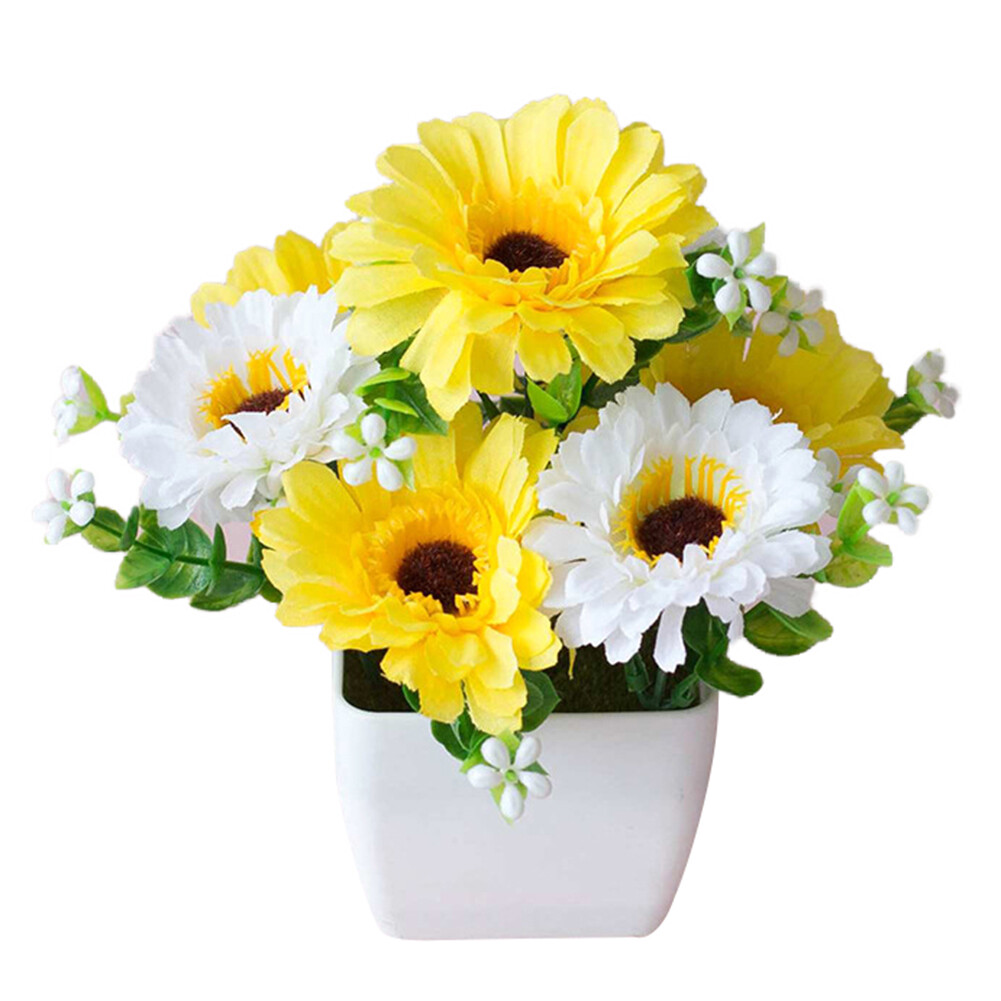 venicenight Artificial Chrysanthemum Flower Gypsophila Wood Pot Bonsai Garden Home Decor