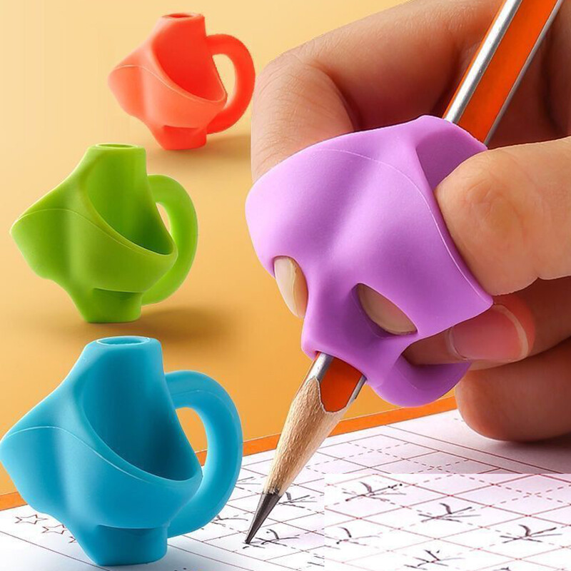 Ba ngón tay trẻ em Đồ giữ bút chì Silicone sinh viên tư thế đúng học tập dụng cụ viết thiết bị chính xác