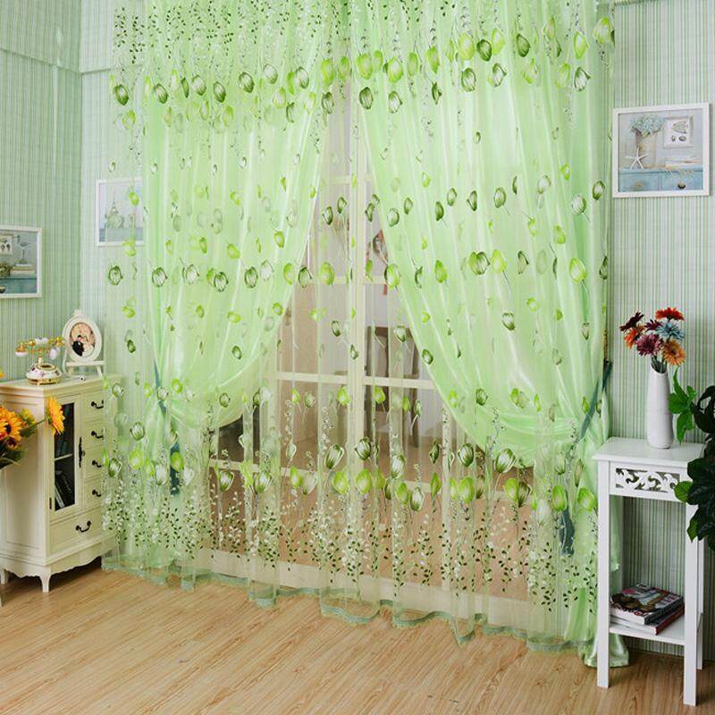 Hoa Tulip Sợi Sheer Window Rèm Hạt Cửa Khăn Quàng Cho Phòng Ngủ