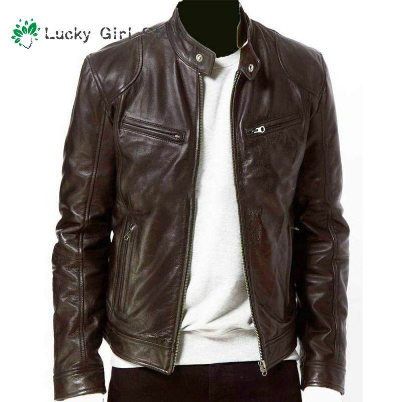 Lucky G Men S Pu Stand Collar Zipper Jacket Garment For Casual Office Business