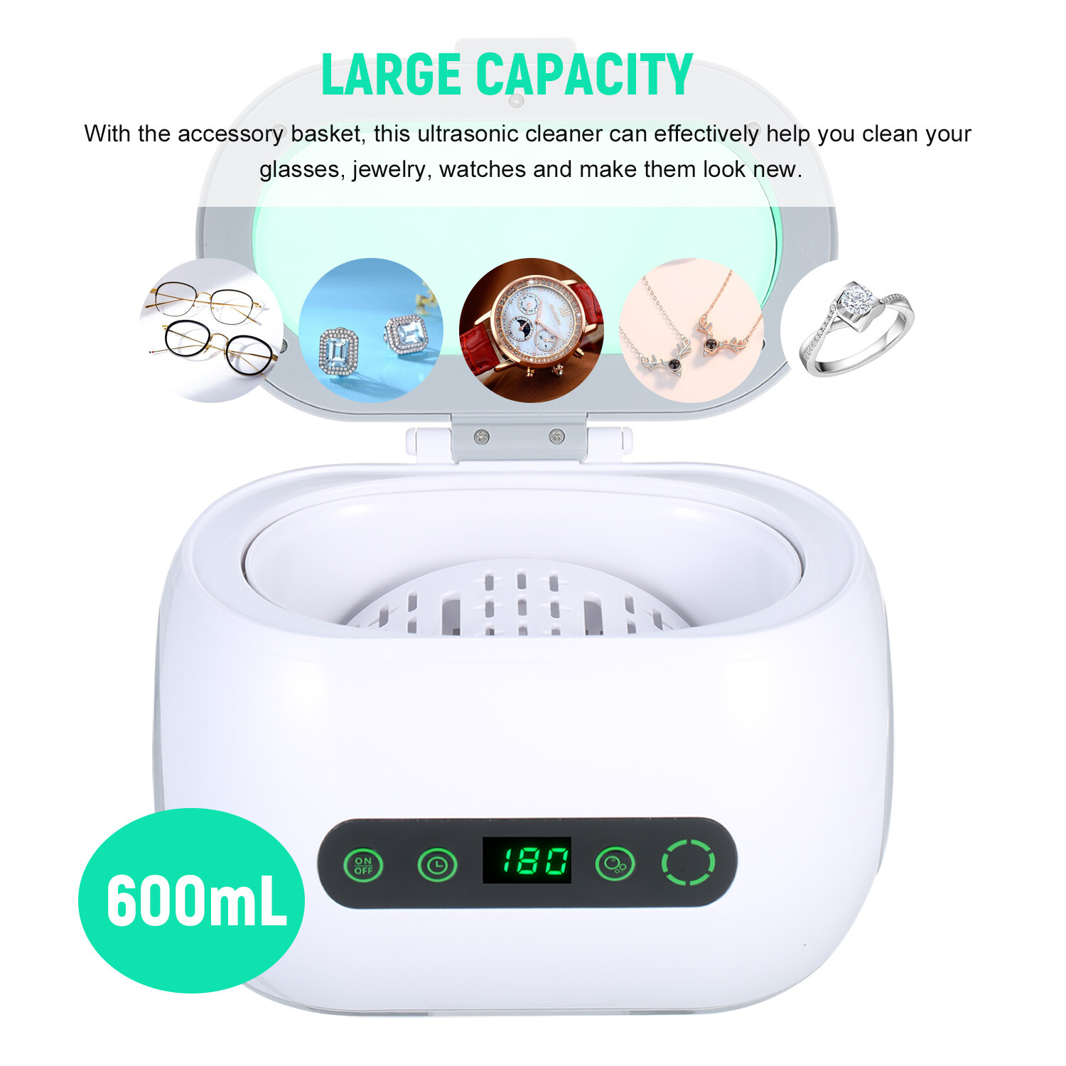 Máy Làm Sạch Siêu Âm Kỹ Thuật Số KKmoon 600ML Với Chức Năng Khử Khí Kính Gia Dụng Máy Làm Sạch Có Thùng Inox Dụng Cụ Vệ Sinh Trang Sức Bàn Chải Đánh Răng Làm Sạch Dụng Cụ, Phích Cắm EU