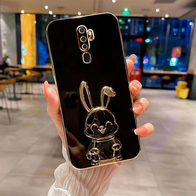 Ybd new design for oppo a9 2020 a5 2020 a31 2020 a8 case luxury 3d stereo stand bracket smile rabbit electroplating smooth phone case fashion cute soft case