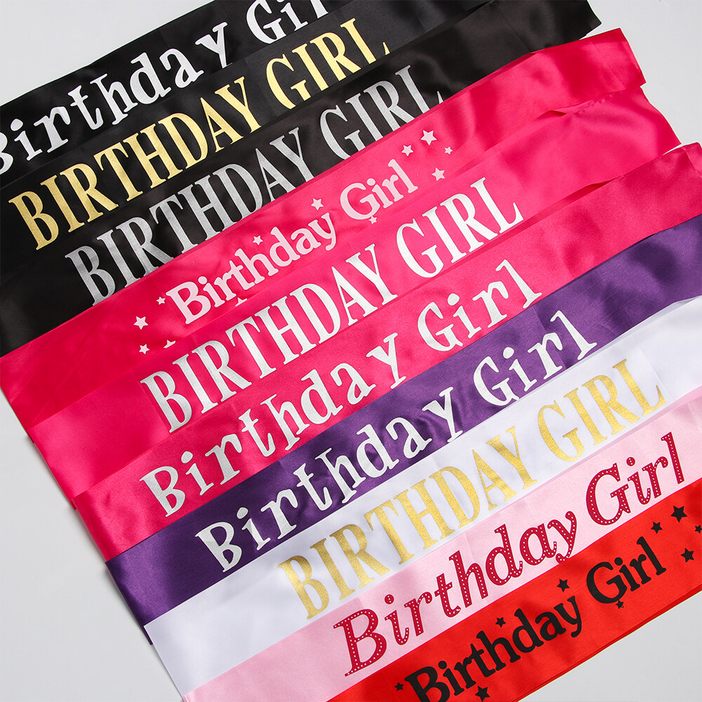 GAYE SPORTS Fashion Glitter Party Decoration Happy Birthday Ribbons Satin Sash Birthday Girl Shoulder Girdle