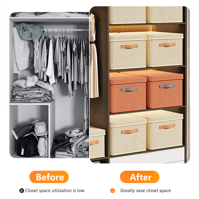 Loozykit Foldable Lid Storage Box With PP Board Clothes Quilt Pants Storage Box Wardrobe Organizer