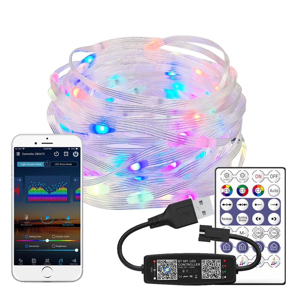 Ws2812b christmas rgb led string lights ws2812 addressable individually ic dream color led module usb bluetooth controller dc5v