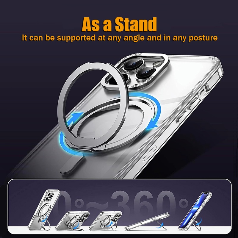 CrashStar 360° Rotatable MagSafe Ring Stand Matte Hard Shockproof Phone Case For iPhone 15 14 Pro Max Plus 13 12 11 Pro Max Wireless Charging Phone Casing Translucent Skin-friendly Phone Cover Shell