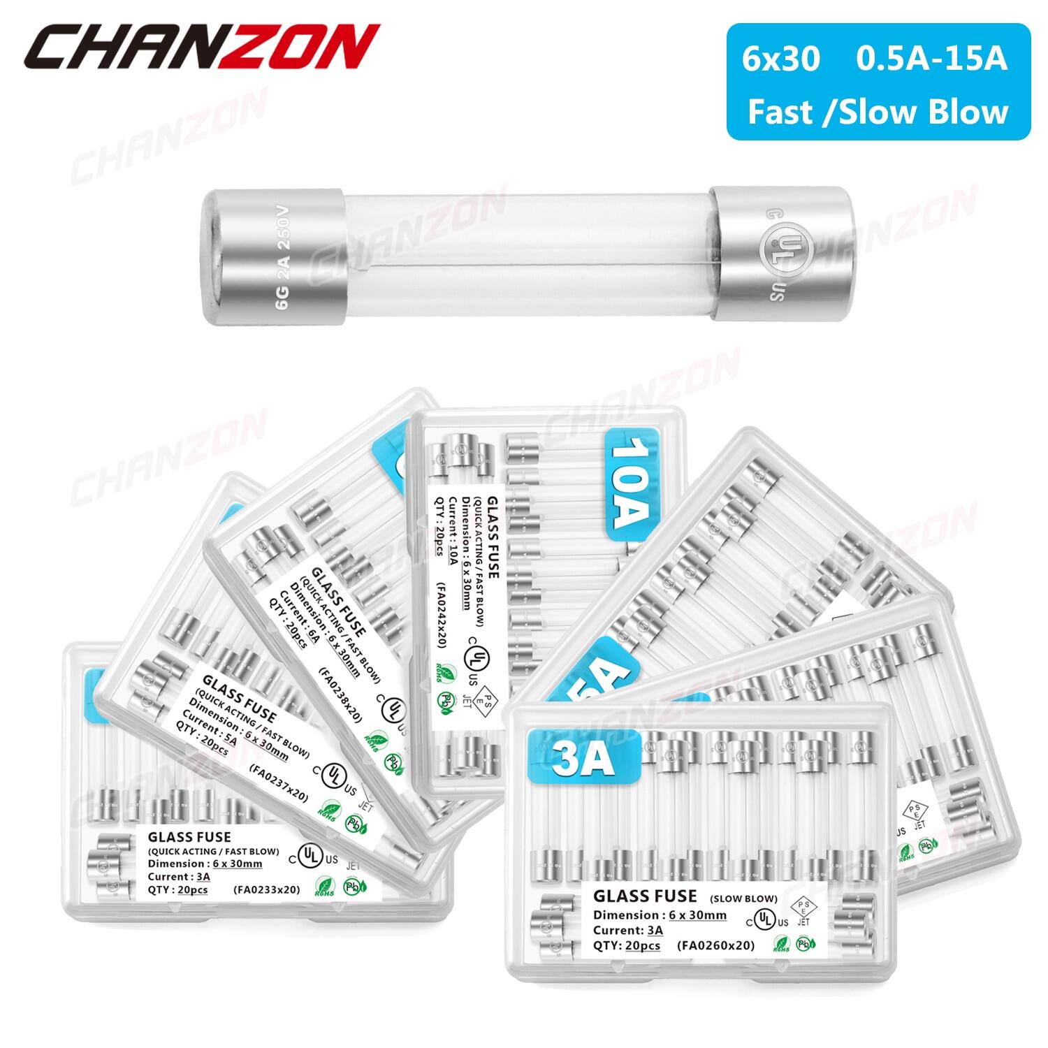 Chanzon 20 Pièces UL Listed 6x30 0.5A 125V Verre AGC Cartouche