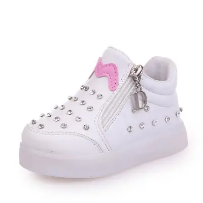 Baby Kids Girls LED Luminous Shoes Toddler Rhinestone Soft Sole Casual Shoes Trainers Sneakers