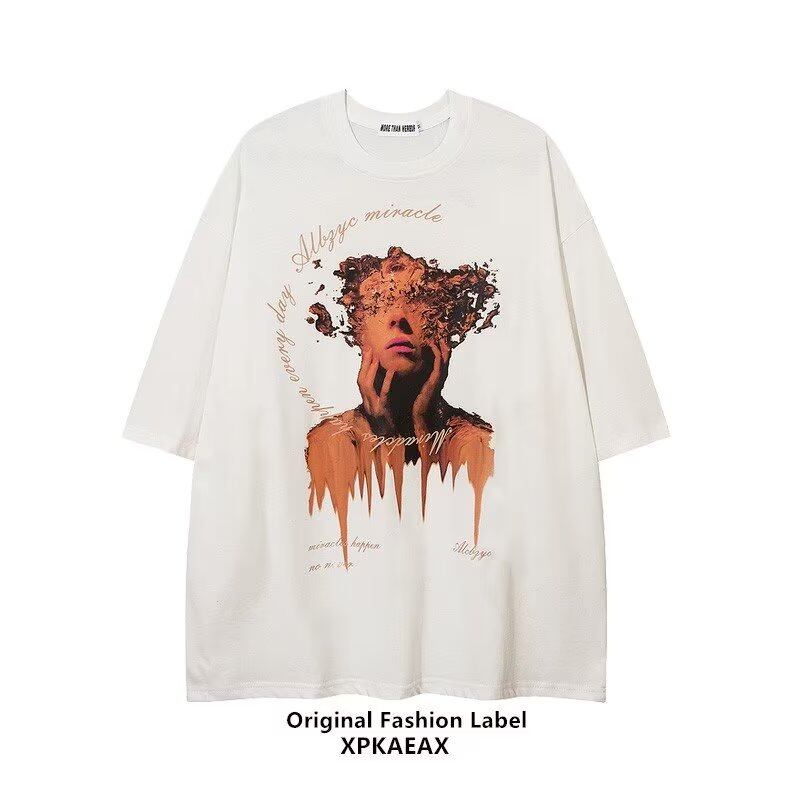 VUNC American street boy short sleeves Crewneck stylish vintage T-shirt Men's short sleeves Large size