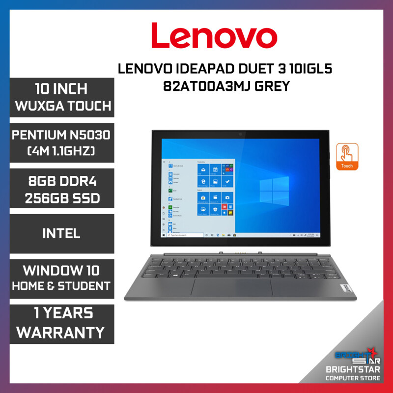 LENOVO IDEAPAD DUET 3 10IGL5 82AT00A3MJ LAPTOP GREY 10.3 WUXGA TOUCH / INTEL PENTIUM N5030 / 8GB / 256GB SSD / INTEL / 1 YEAR WARRANTY + Free Additional 6 Month Warranty Malaysia