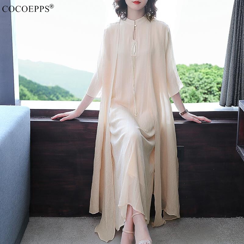 COCOEPPS Women's Retro Suit Dress To-piece 2023 Large Size Cheongsam Spinning Long Skirt MM