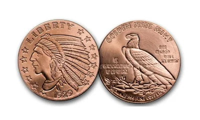 U.S. United States Incuse Indian 1/4oz 1/4 oz .999 Fine Cu Copper Round Coin (Made in United States)