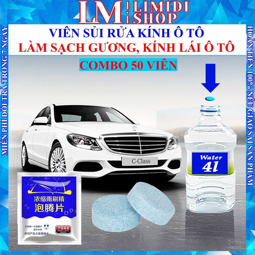 Viên sủi rửa kính - nước rửa kính ô tô - nước rửa kinh ô tô - nước rửa kính - viên rửa kính - viên xủi rửa kính - viên sủi rửa kính xe ô tô - nước rửa kính oto - chăm sóc kính xe hơi - 1v = 4l - limidi nhập khẩu