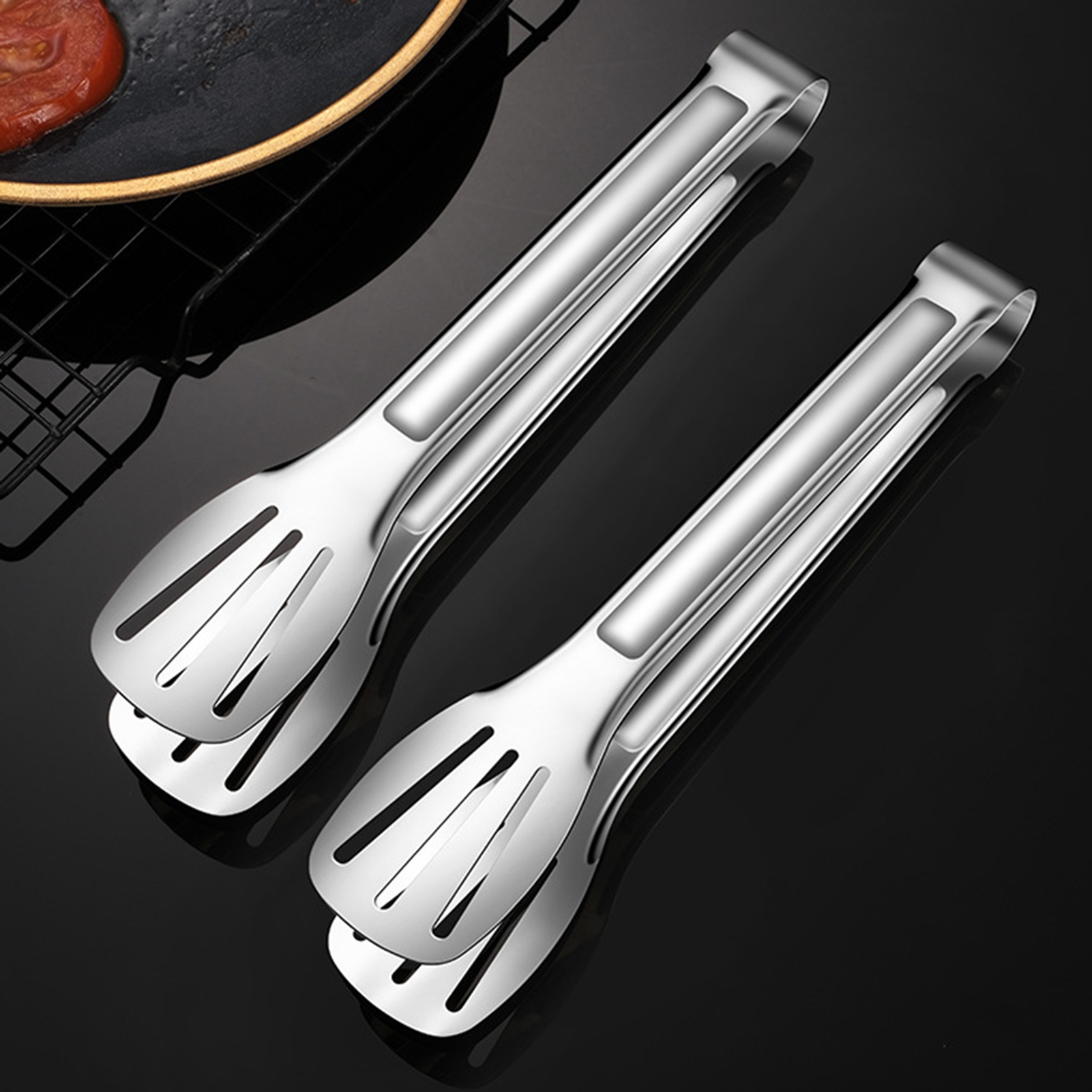 Terylin Food Tongs Anti-heat Easy to Grip Portable Stainless Steel Food Tongs Kitchen Utensils