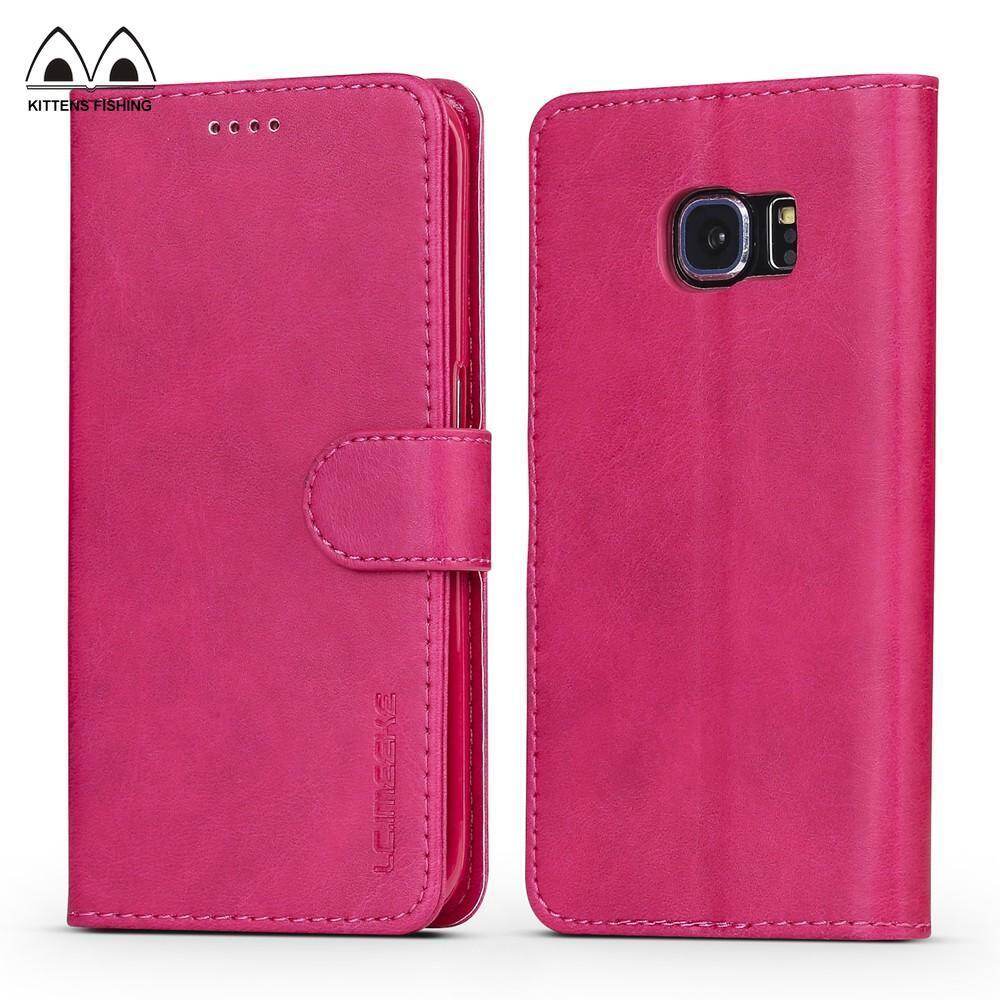 For Samsung Galaxy S6 Edge Case Luxury Magnetic Retro Flip Leather Phone Cover Bags with Stand Card Holders