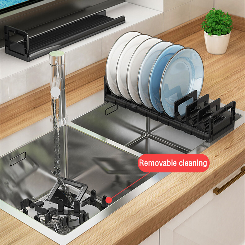 Adjustable Drawer Aluminum Dish Rack Dish Drain Rack Kitchen Dish Storage Rack Countertop Storage Rack Split Kitchenware Shelf Kitchen Sink Drain rack cabinet Organizer Pot Lid Rack Cooking Dish Rack Pan Cover Stand Kitchen Accessories