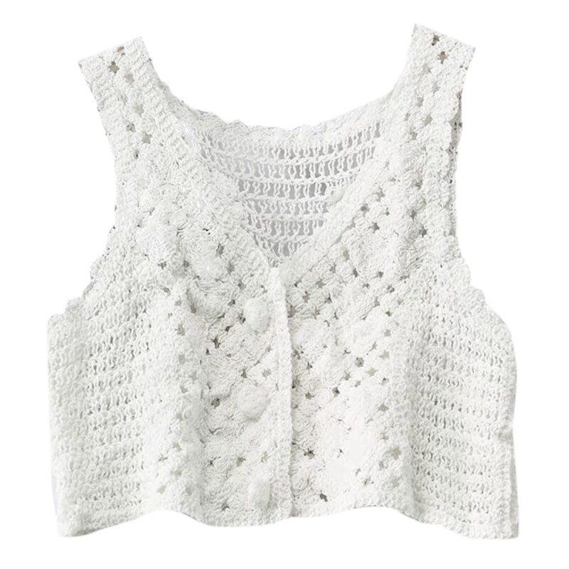 Áo Hở Eo Đan Móc Không Tay Cho Nữ, Áo Gi-lê Cổ Chữ V Ren Hoa Áo Cardigan Mini Dáng Ôm Áo Khoác Áo Len