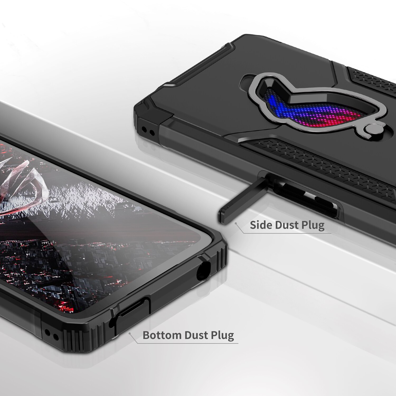 ZSHOW Armor Case For ASUS ROG Phone 5 5S Case Air Trigger Compatible With Kickstand Dust Plug Drop Protection For ROG Phone 5S