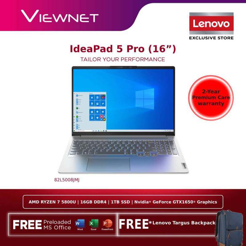 LENOVO IDEAPAD 5 PRO 16’’ 16ACH6 82L5008JMJ LAPTOP (RYZEN 7 5800U| 16GB DDR4| 1TB SSD| NVIDIA GEFORCE GTX1650 4GB| WIN10| GREY| FREE LENOVO TARGUS BACKPACK + PRE-INSTALLED OFFICE H&S 2019 Malaysia