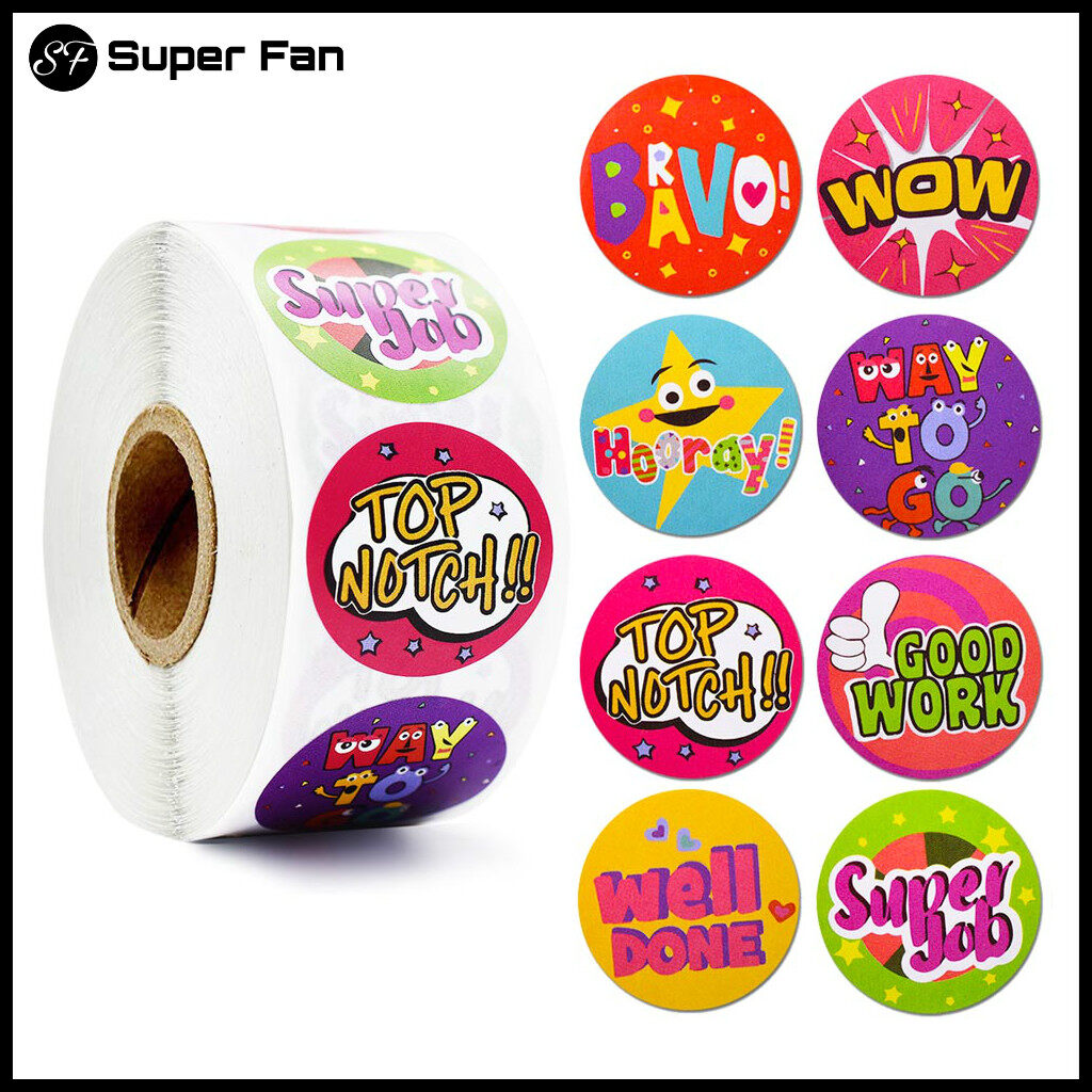 （Super Fan) 500pcs Cute Reward Stickers for Teacher Student Encouragement Sticker Cartoon Motivational Kids Toy Sticker