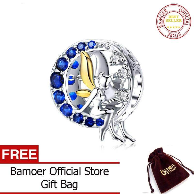 BAMOER Silver Charms 925 Sterling Silver Blue Moon Lunar Angel Round Beads for Women Jewelry Making DIY Bracelet Jewelry BSC070 May