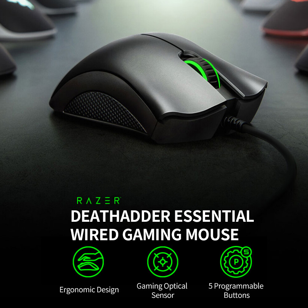 Chuột Chơi Game Razer DeathAdder Essential Có Dây, Chuột Công Thái Học Phiên Bản 2021, Với Cảm Biến Quang 6400DPI 5 Nút Lập Trình