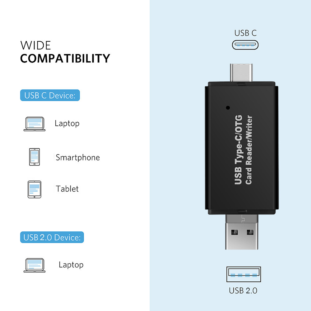 Đầu Đọc Thẻ OTG Micro USB Loại C 3 Trong 1 Đầu Đọc OTG TF Thông Dụng USB 2.0 Tốc Độ Cao Cho Máy Tính Android Đầu Mở Rộng