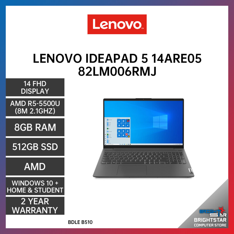 LENOVO IDEAPAD 5 14ARE05 82LM006RMJ LAPTOP GREY 14 FHD / AMD R5-5500U / 8GB / 512GB SSD / AMD / 2 YEARS WARRANTY + Free Additional 6 Month Warranty Malaysia