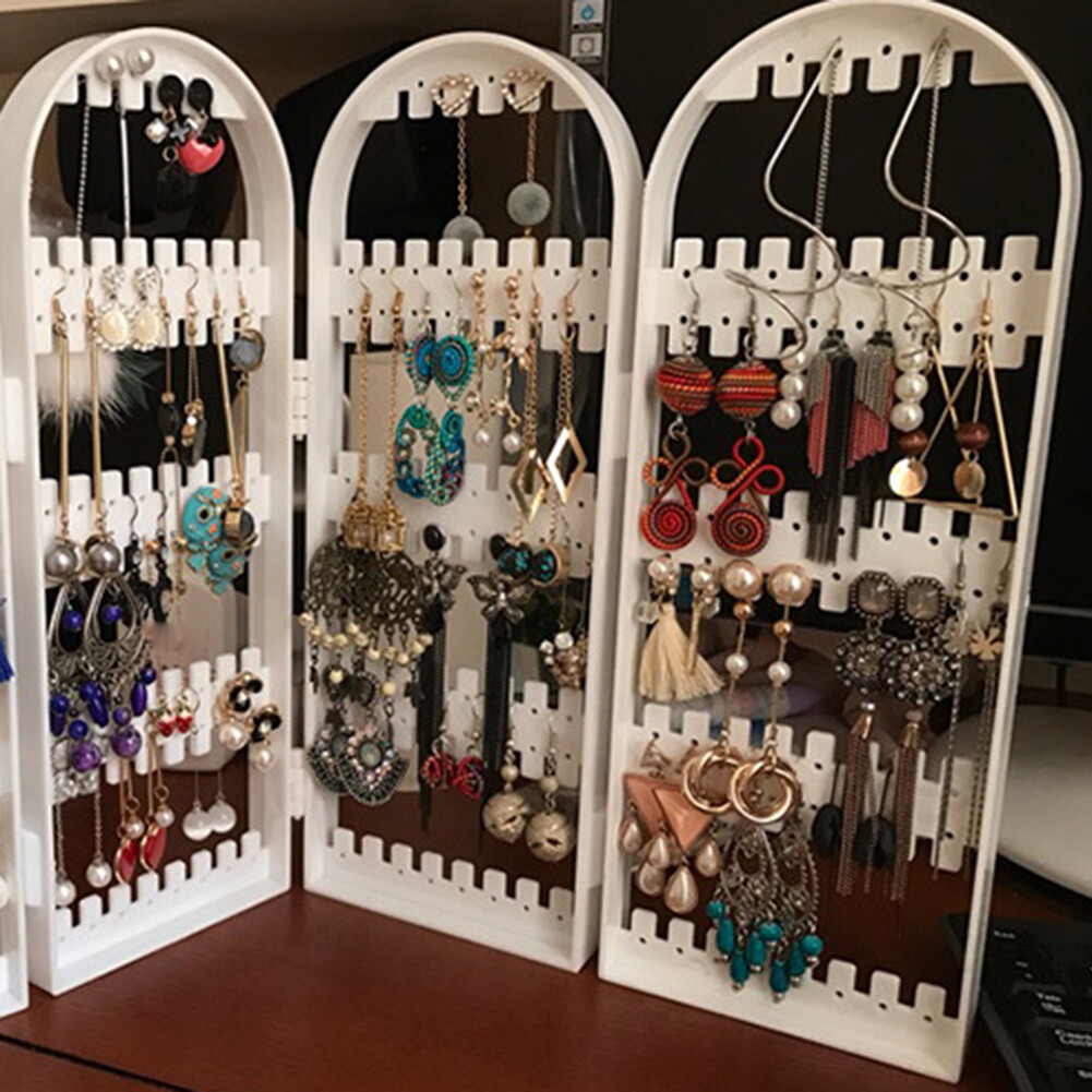 Screen Earrings Display Stand Jewelry Rack Jewelry Rack Necklace Rack 2/3/4 Fans Panels Folding Earrings Studs Rack Shelf Screen Display Stand Holder