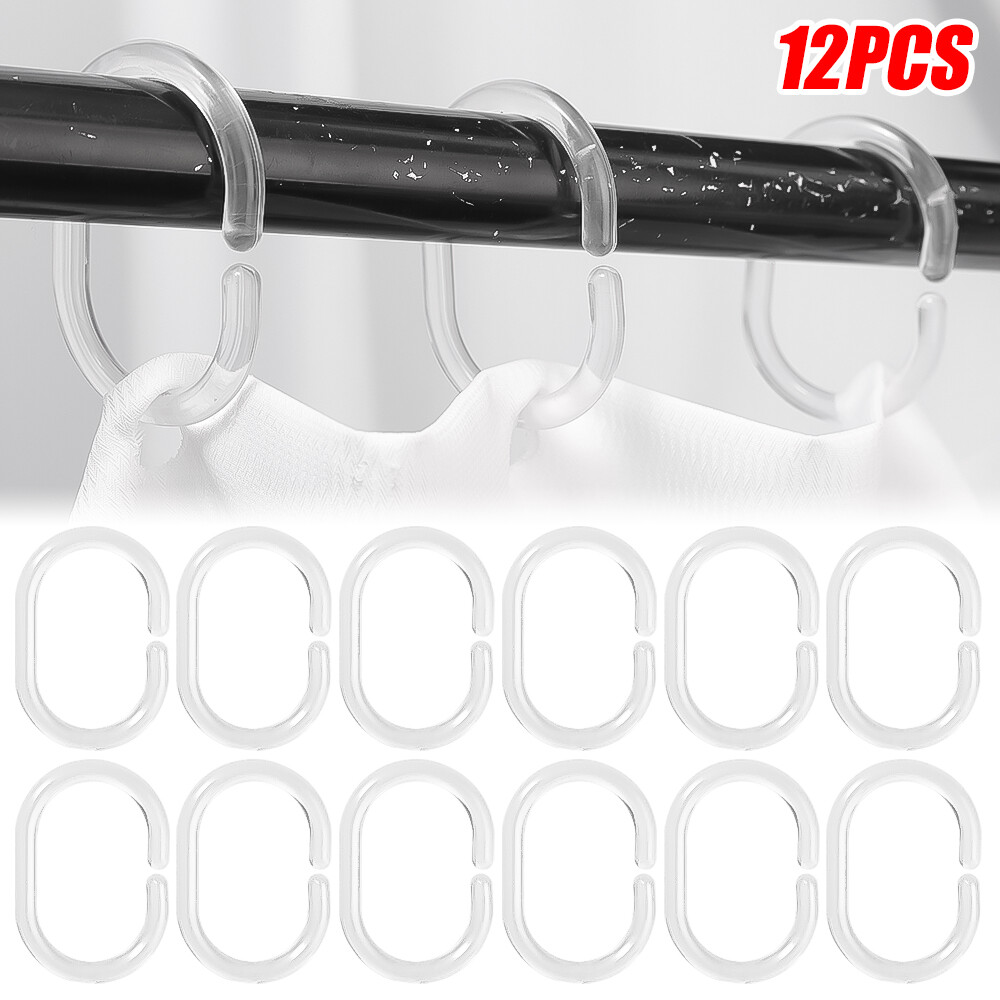 12 Pack Clear Shower Curtain Rings Hooks Bathroom Plastic Pole Rail Guide Hanger Household Bathroom Products Replacement Hooks