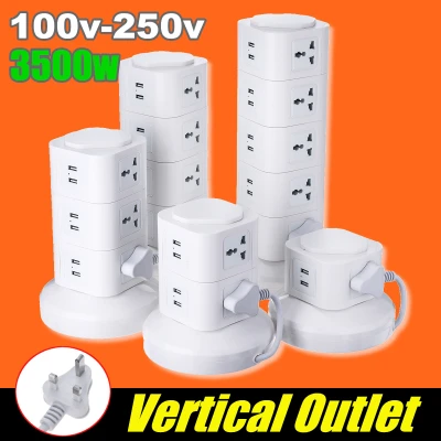 100-250V Universal 3M Multi Layer Vertical Socket Portable Tower USB Port Outlet Charger Power Strip