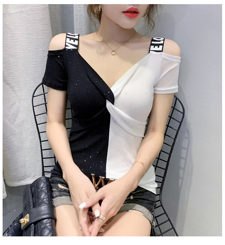 Affeg Quây Cổ Chữ V Phiên Bản Hàn Quốc Mới Thời Trang, Áo Thun Nữ Tay Ngắn Sợi Lưới Ôm Sát Phù Hợp Mọi Loại