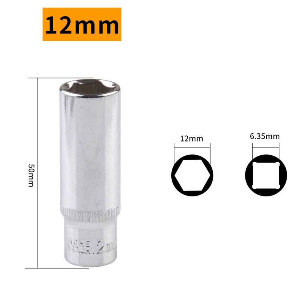 1/4 Inch 4-14mm Hex Socket Wrench Heads Impact Socket Ratchet Tool Deep Socket Adapter