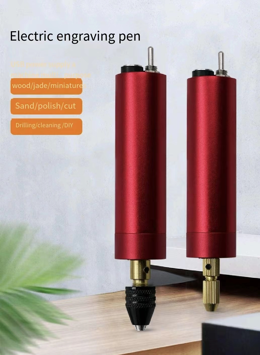 ((Ready Stock) Red Electric Grinder Grinding Polishing Mini Small Hand Drill USB Engraving Pen