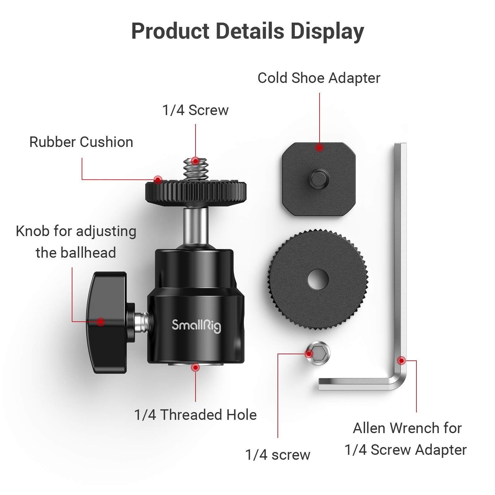 SmallRig Camera Hot Shoe Mount Cold Shoe Mount (2Pcs) with 1/4" Screw Ballhead for Monitor Mirrorless Video Light Microphone 2059