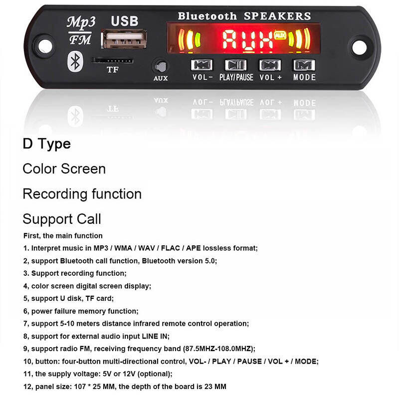 Mô-đun Giải Mã MP3 JTKE Bluetooth 5.0, Máy Chơi Nhạc MP3, Thẻ TF, FM, Từ Xa, Có Micro, Không Dây, Dùng Cho Ô Tô
