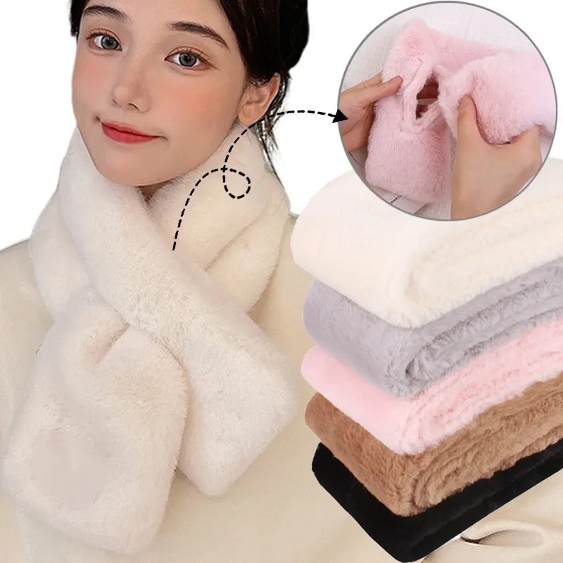 New Women Winter Warm Thicken Scarf Solid Color Faux Rabbit Fur Plush ...