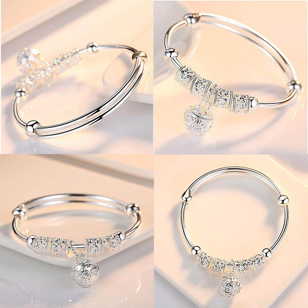 Chất Liệu Bạc 925 Mạ Đá Nhân Tạo Vòng Tay Chuỗi Đeo Tay Vòng Đeo Tay Lắc Tay Nữ Trang Sức Thời Trang Bóng Chuông Mặt Dây Chuyền Charm Lắc Tay