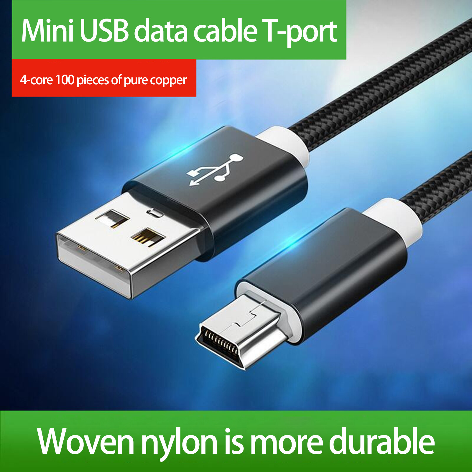 Data Cable High-speed Transfer Shielding Stable Output Anti-winding Widely Compatible Charging Braided Wire Mini USB Data Transfers Charger Cable for MP3 MP4 Player Charger Cable Shielding
