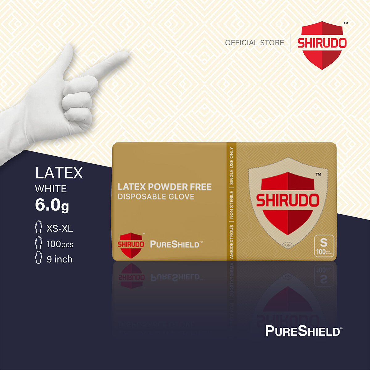 Lazada Shirudo Latex Gloves SHIRUDO PureShield Natural White Latex