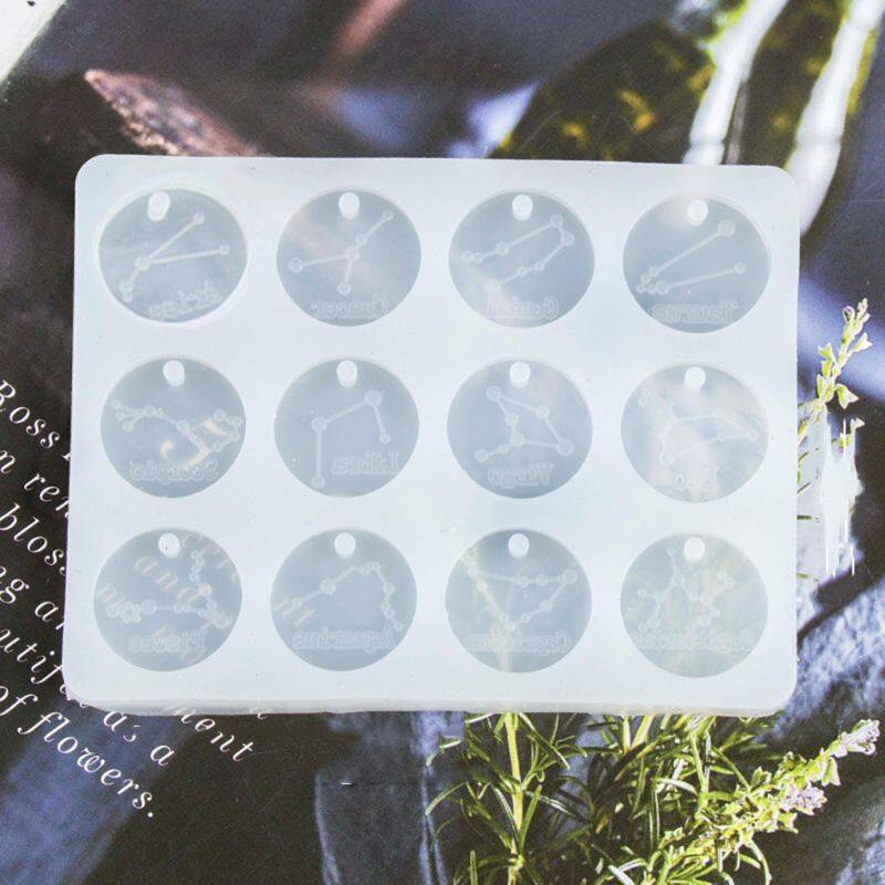 12 Constellations Discs Pendant Epoxy Resin Silicone Mold Jewelry Making Tools