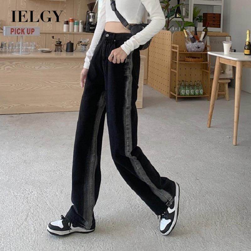 IELGY straight leg black jeans women retro high waist