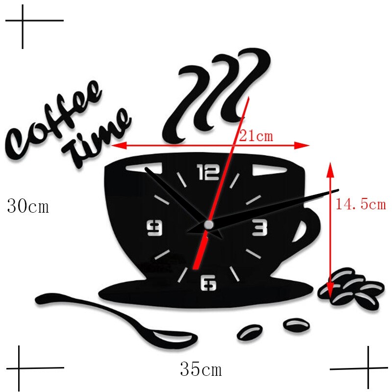 Creative 3D DIY Coffee Time Clock Acrylic Wall Clock Modern for Kitchen Home Decor Cup Shape Wall Sticker Hollow Numeral Clock
