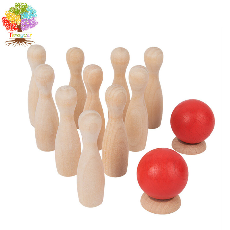 Treeyear Outdoor Wood Bowling Set SkittlesToys Interactive Toys 10