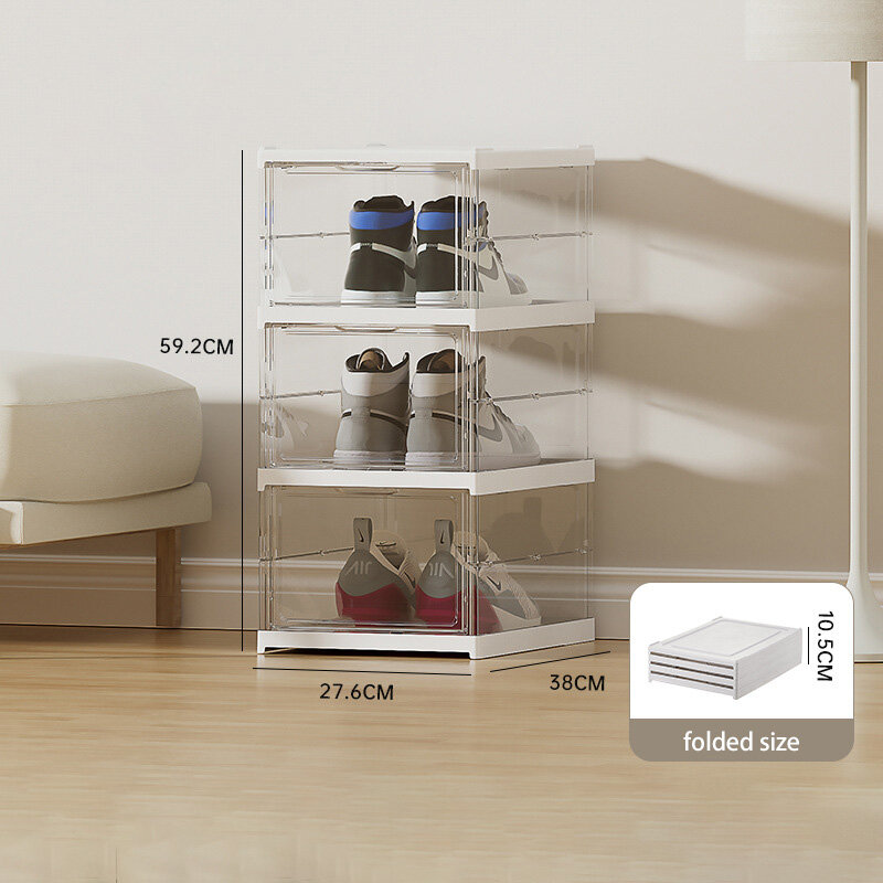 Transparent folding shoe box multi-layer shoe storage box integrated installation-free household shoe cabinet plastic shoe rack display stand