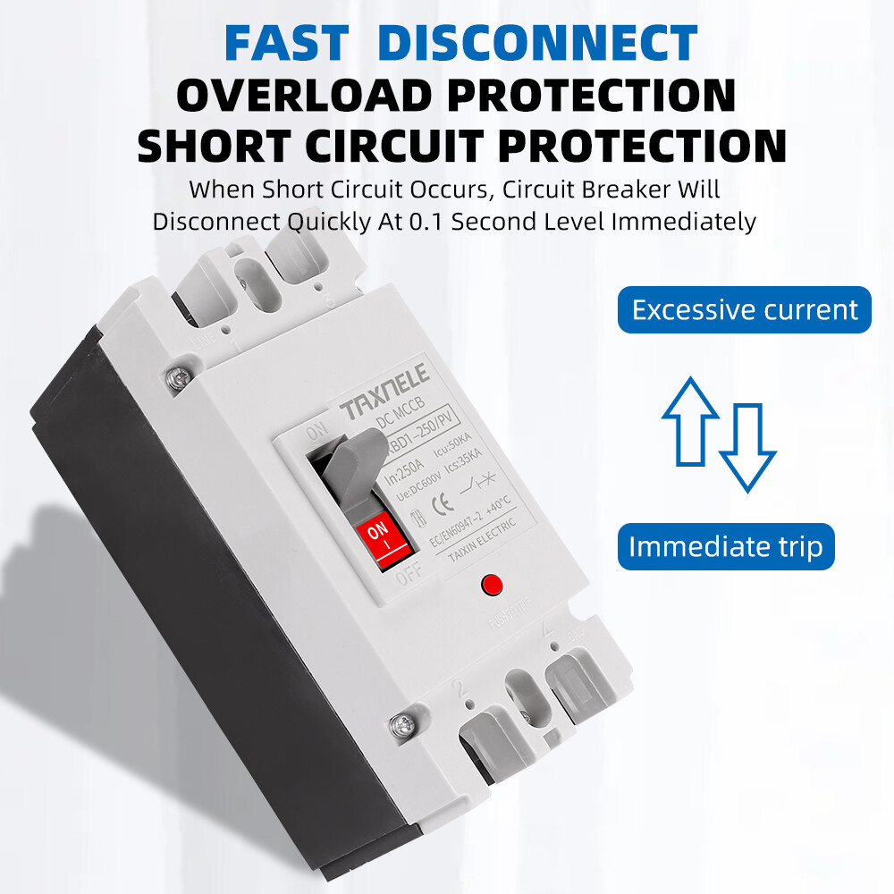 Solar Molded Case DC Circuit Breaker MCCB 1P 2P 250V 600V Overload Protection Switch Protector Solar Photovoltaic PV 150A 250A Battery Isolator