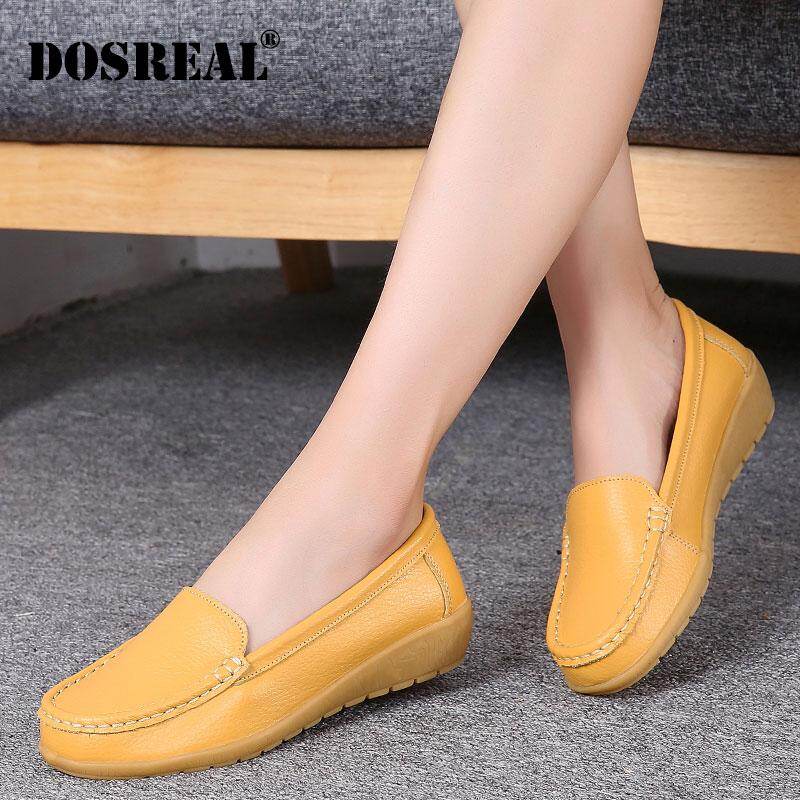 DOSREAL Women Genuine Leather Shoes Women Slip On Loafers Flats Shoes Women Black White Flats Ballet Casual Flat Shoes