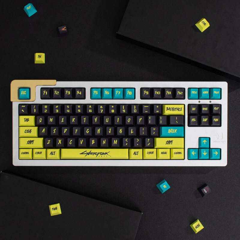 Gmk cyberpunk keycap 130keys cherry profile pbt dye-sub custom personality keycaps for mechanical keyboard 61/64/68/75