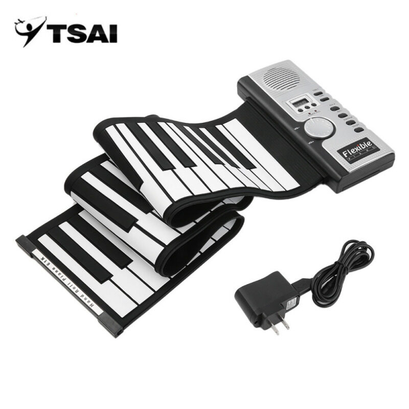 Tsai Piano Điện Tử Đen Trắng 61 Phím Phổ Biến Linh Hoạt Cuộn Lên Bàn Phím Mềm Piano Cho Người Chơi Ghi-ta Phổ Biến Hấp Dẫn